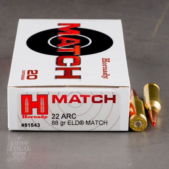 20rds – 22 ARC Hornady Match 88gr. ELD Match Ammo
