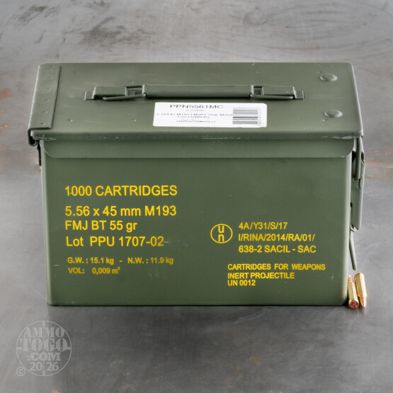1000rds – 5.56 Prvi Partizan Ammo 55gr. FMJBT M193 Ammo Can