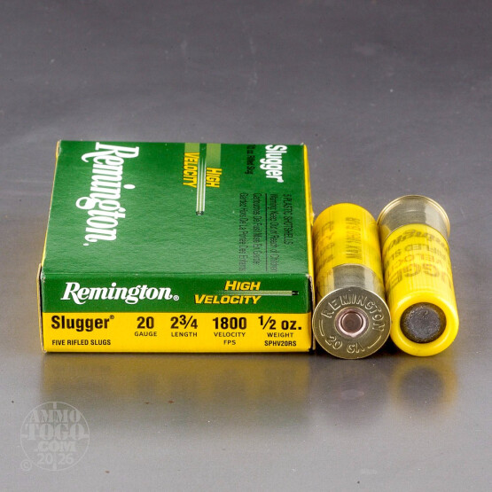250rds – 20 Gauge Remington Slugger High Velocity 2-3/4" 1/2oz. Rifled Slug Ammo