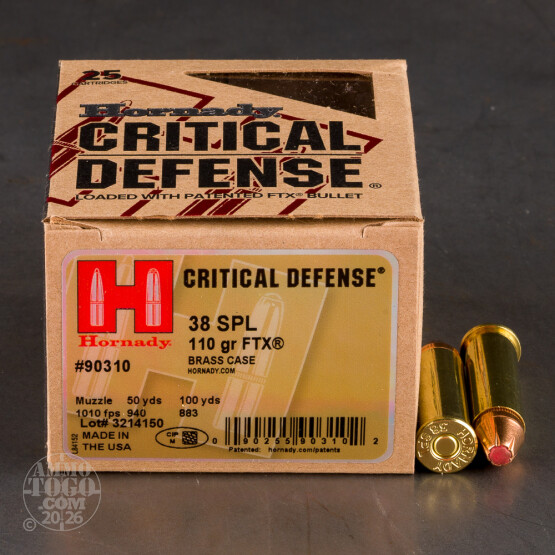 250rds - 38 Special Hornady Critical Defense 110gr. FTX Ammo