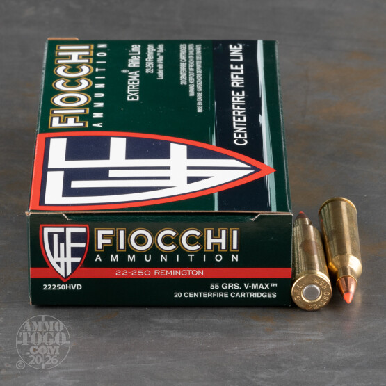 20rds - 22-250 Fiocchi 55gr. V-Max Polymer Tip Ammo