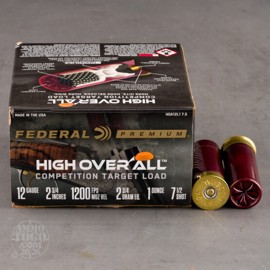 25rds – 12 Gauge Federal High Over All 2-3/4" 1oz. #7.5 Shot Ammo