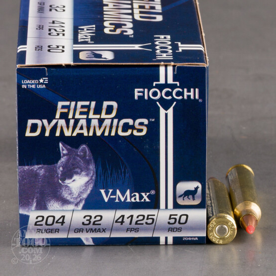 50rds – 204 Ruger Fiocchi 32gr. V-MAX Ammo