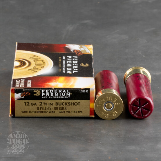 250rds - 12 Ga. Federal LE Tactical Low Recoil 8 Pell. 00 Buck