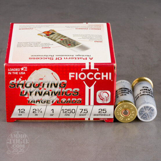 250rds – 12 Gauge Fiocchi Shooting Dynamics 2-3/4" 1oz. #7.5 Shot Ammo