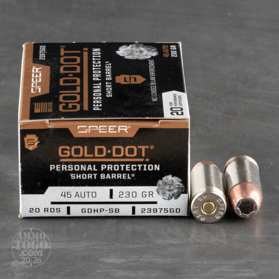 20rds - 45 ACP Speer Gold Dot Short Barrel 230gr. HP Ammo