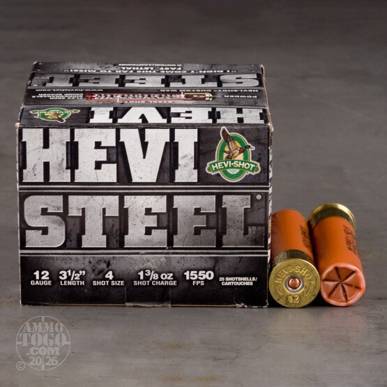 25rds – 12 Gauge Hevi-Steel 3-1/2" 1-3/8oz. #4 Steel Shot Ammo