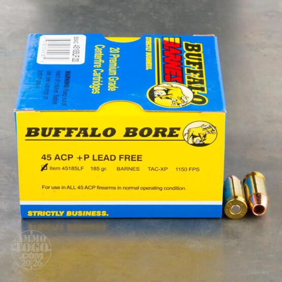 20rds - 45 ACP +P Buffalo Bore 185gr. TAC-XP Ammo
