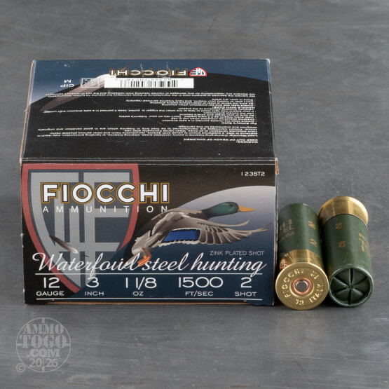 25rds - 12 Ga. Fiocchi 3" Max Dram 1 1/8oz #2 Speed Steel Shot