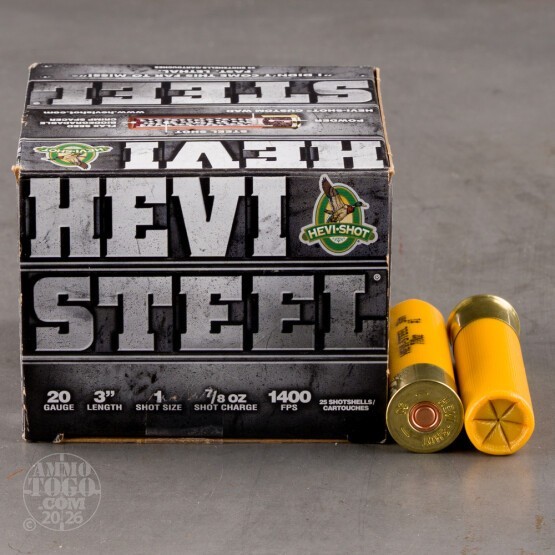25rds – 20 Gauge Hevi-Steel 3" 7/8oz. #1 Steel Shot Ammo