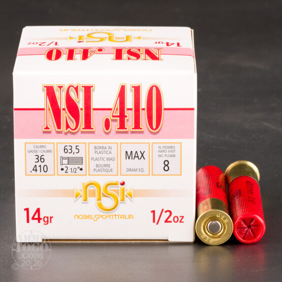 25rds - 410 Gauge NSI Skeet 2 1/2" Max Dram 1/2oz. #8 Shot Ammo