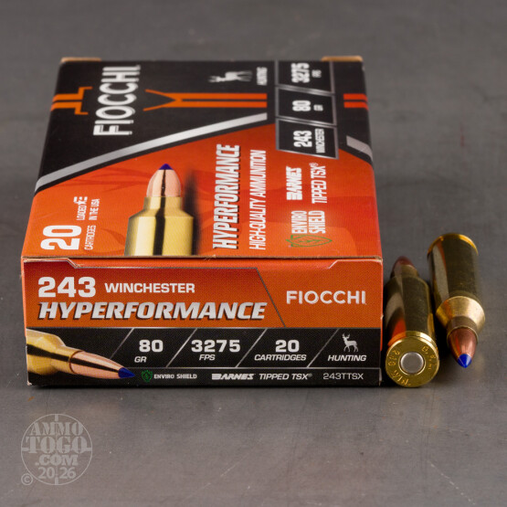 20rds – 243 Win Fiocchi Hyperformance 80gr. TTSX Ammo