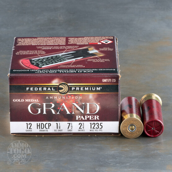 12 Gauge - 2 3/4" 1-1/8 oz. #7.5 Shot - Federal Gold Medal Paper Target Load - 250 Rounds