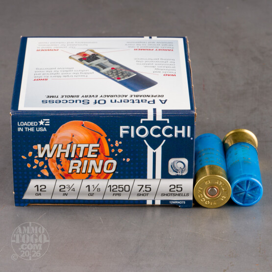 25rds - 12 Gauge Fiocchi White Rino 2 3/4" 1 1/8oz. #7 1/2 Shot Ammo