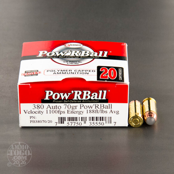 20rds - .380 Auto Corbon Pow'RBall 70gr. Ammo