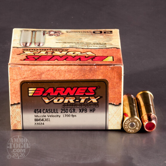 20rds - 454 Casull Barnes VOR-TX 250gr. XPB HP Ammo