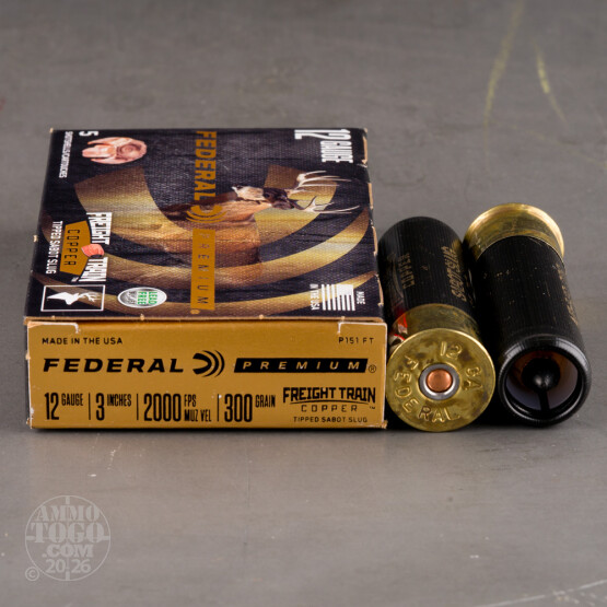 5rds – 12 Gauge Federal Freight Train Copper 3" 300gr Sabot Slug Ammo