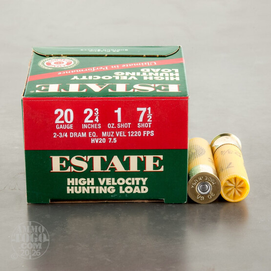 250rds - 20 Gauge Estate HV Hunting 2 3/4" 2 3/4 Dram 1oz. #7 1/2 Shot Ammo