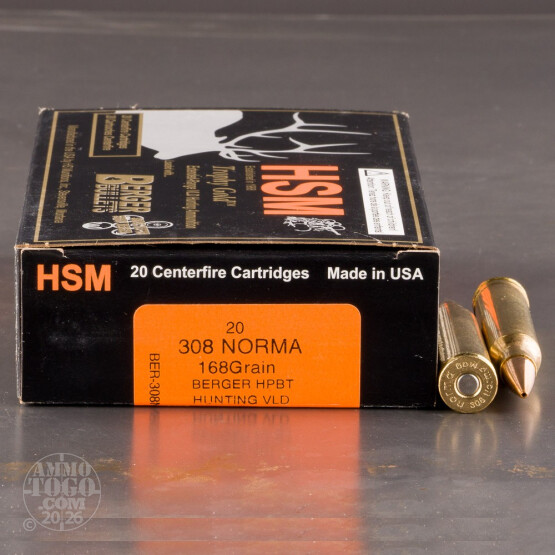 308 HSM Norma Magnum 168gr. Berger HPBT Hunting VLD - 20 Rounds