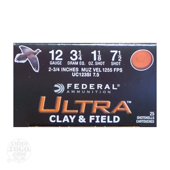 250rds - 12 Gauge Federal Ultra Clay & Field 2-3/4" 1-1/8 oz. #7.5 Shot Ammo