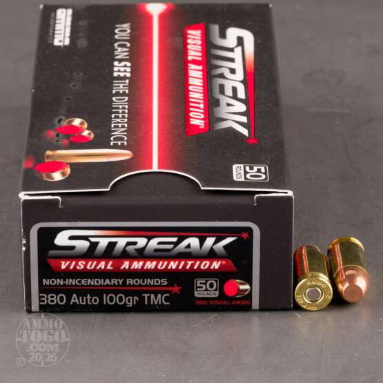 1000rds – 380 Auto Ammo Inc. Streak 100gr. TMJ Non-Incendiary Visual Tracer Ammo