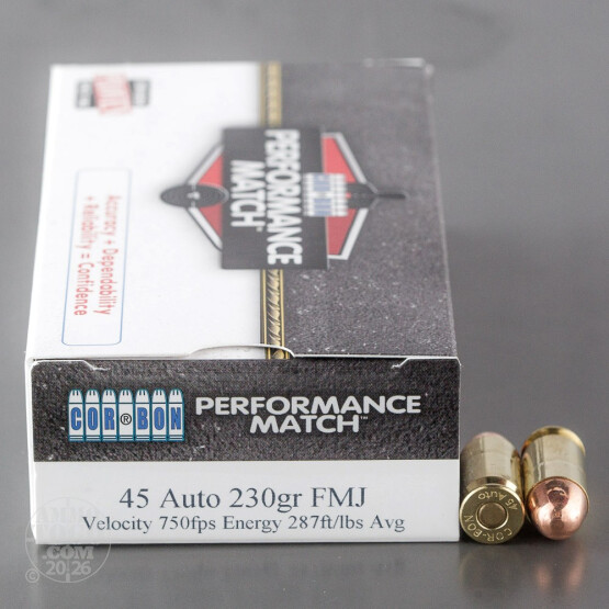 50rds - 45 Auto Corbon Performance Match 230gr. FMJ Ammo