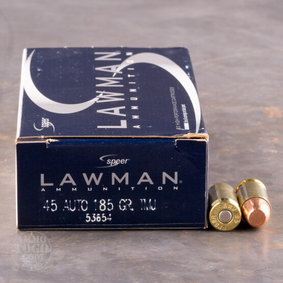 50rds - 45 ACP Speer Lawman 185gr. TMJ Ammo