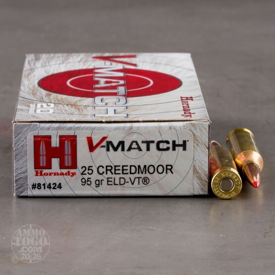 20rds – 25 Creedmoor Hornady V-Match 95gr. ELD-VT Ammo
