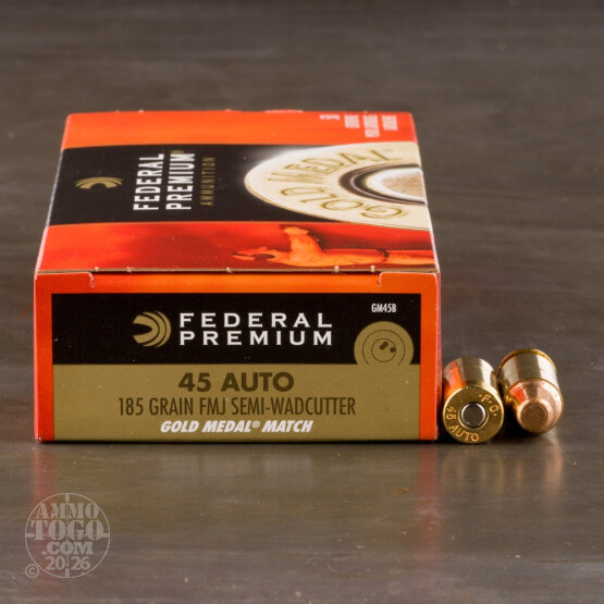 50rds – 45 ACP Federal Gold Medal 185gr. FMJ-SWC Ammo