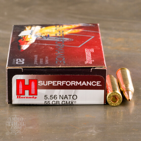 20rds - 5.56 NATO Hornady Superformance 55gr. GMX Ammo