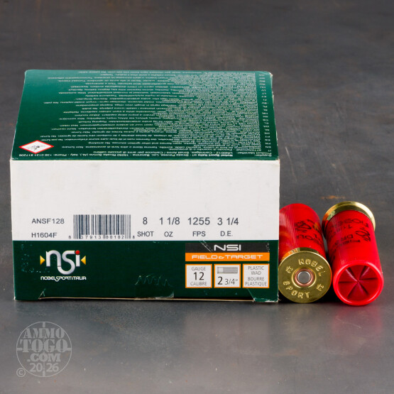 25rds - 12 Gauge NobelSport 2 3/4" 3 1/4 Dram 1 1/8 oz #8 Shot Ammo