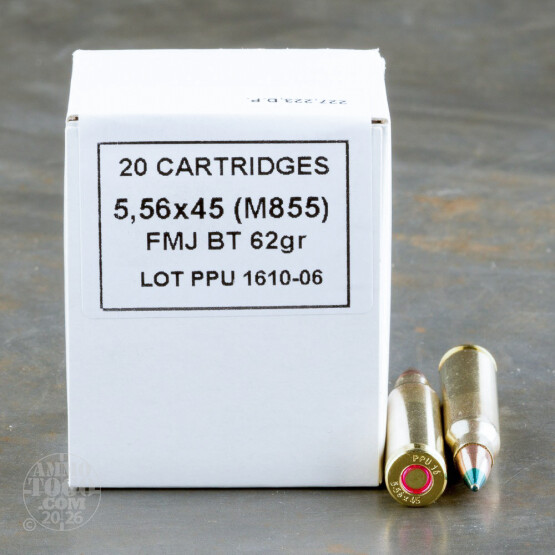 20rds – 5.56x45 Prvi Partizan 62gr. FMJBT M855 Ammo