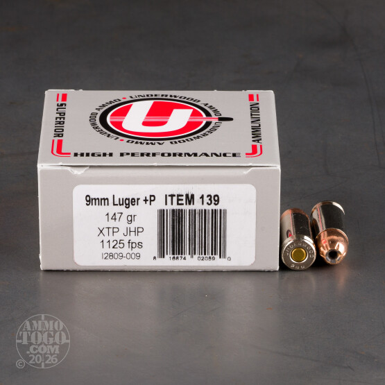 20rds – 9mm +P Underwood 147gr. XTP JHP Ammo