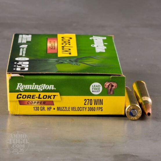 20rds – 270 Win Remington Core-Lokt Copper 130gr. SCHP Ammo