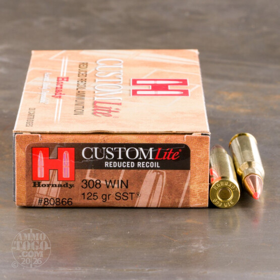 20rds – 308 Win Hornady Custom Lite 125gr. SST Ammo