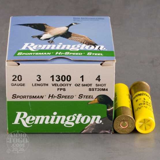 25rds – 20 Gauge Remington Sportsman Hi-Speed Steel 3" 1oz. #4 Steel Shot Ammo