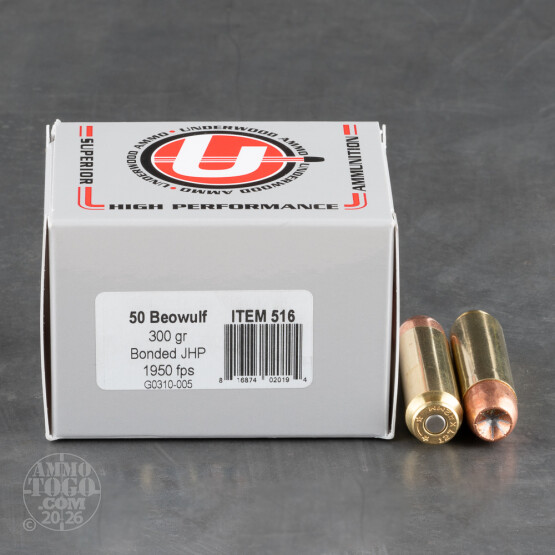 20rds – 50 Beowulf Underwood 300gr. Bonded JHP Ammo