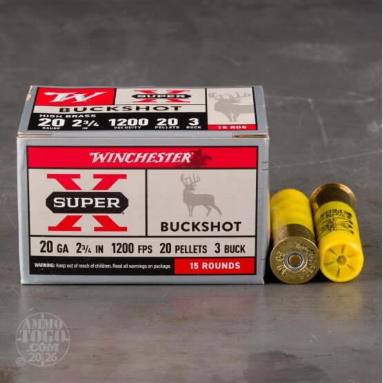 15rds – 20 Gauge Winchester Super-X 2-3/4" 20 Pellet #3 Buckshot Ammo