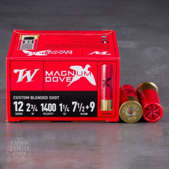 25rds – 12 Gauge Winchester Magnum Dove 2-3/4" 1-1/4oz. #7.5 & #9 Shot Ammo