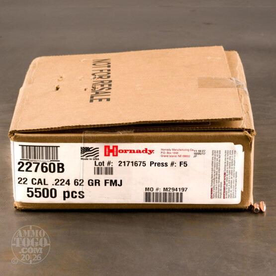 500pcs - 22 Cal .224" Dia Hornady 62gr. FMJ Bullets