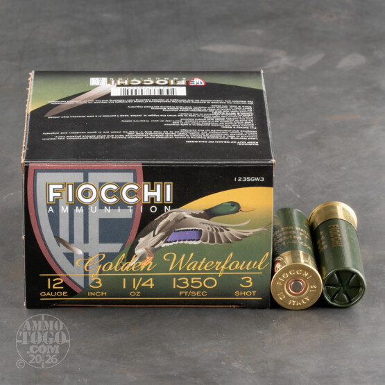250rds - 12 Ga. Fiocchi Golden Waterfowl 3" 1 1/4oz #3 Steel Shot