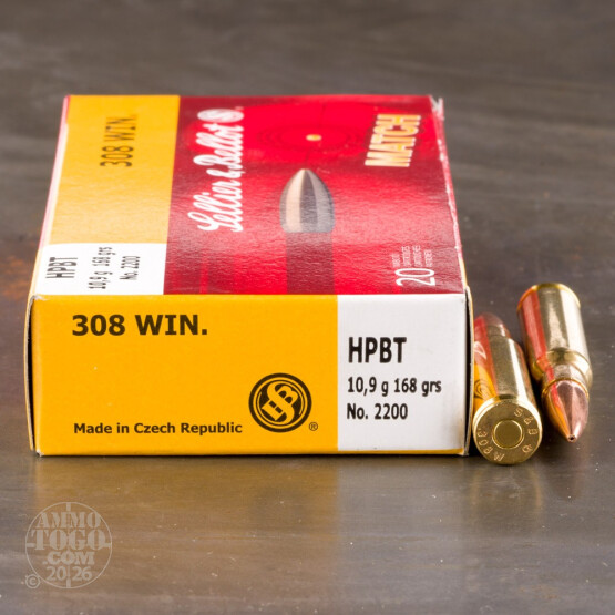 20rds - 308 Sellier & Bellot 168gr. Match BTHP Ammo