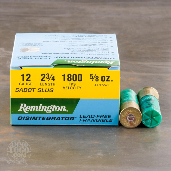 25rds – 12 Gauge Remington Disintegrator 2-3/4" 5/8oz. Lead Free Frangible Sabot Slug Ammo