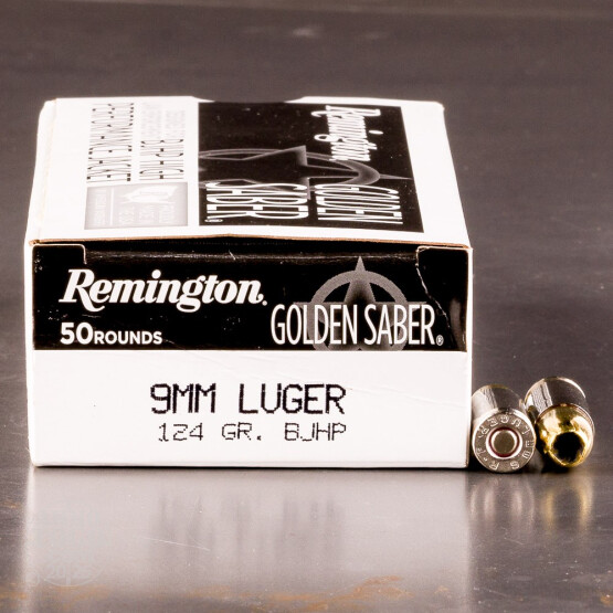 50rds – 9mm Remington Golden Saber 124gr. BJHP Ammo