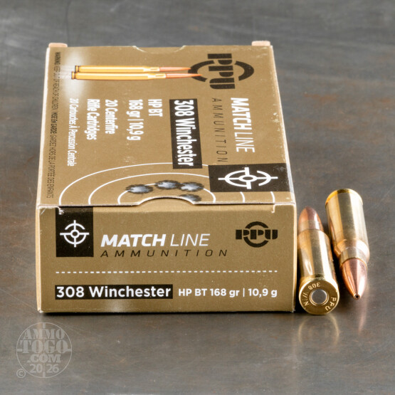 20rds - .308 Prvi Partizan 168gr. BTHP Match Ammo