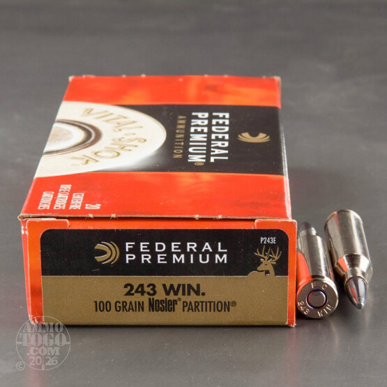 20rds - 243 Win. Federal 100gr. Vital-Shok Nosler Partition Ammo