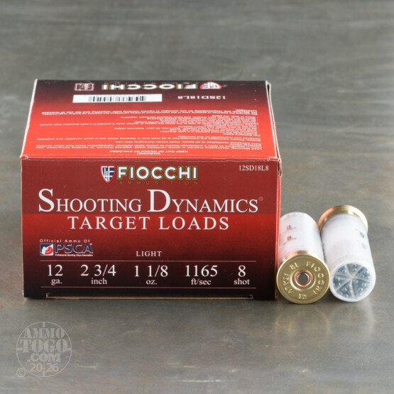 250rds - 12 Gauge Fiocchi Target Shooting Dynamics 2 3/4" 1 1/8oz. #8 Shot Ammo