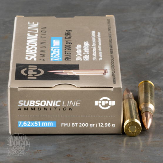 20rds – 7.62x51mm Prvi Partizan Subsonic 200gr. FMJBT Ammo