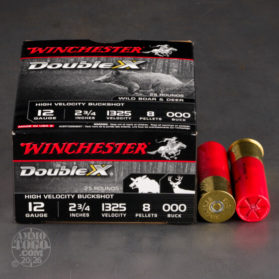 25rds – 12 Gauge Winchester Double X 2-3/4" 8 Pellets 000 Buckshot Ammo