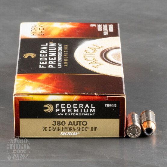 50rds - .380 Auto Federal LE Tactical Hydra-Shok 90gr. HP Ammo